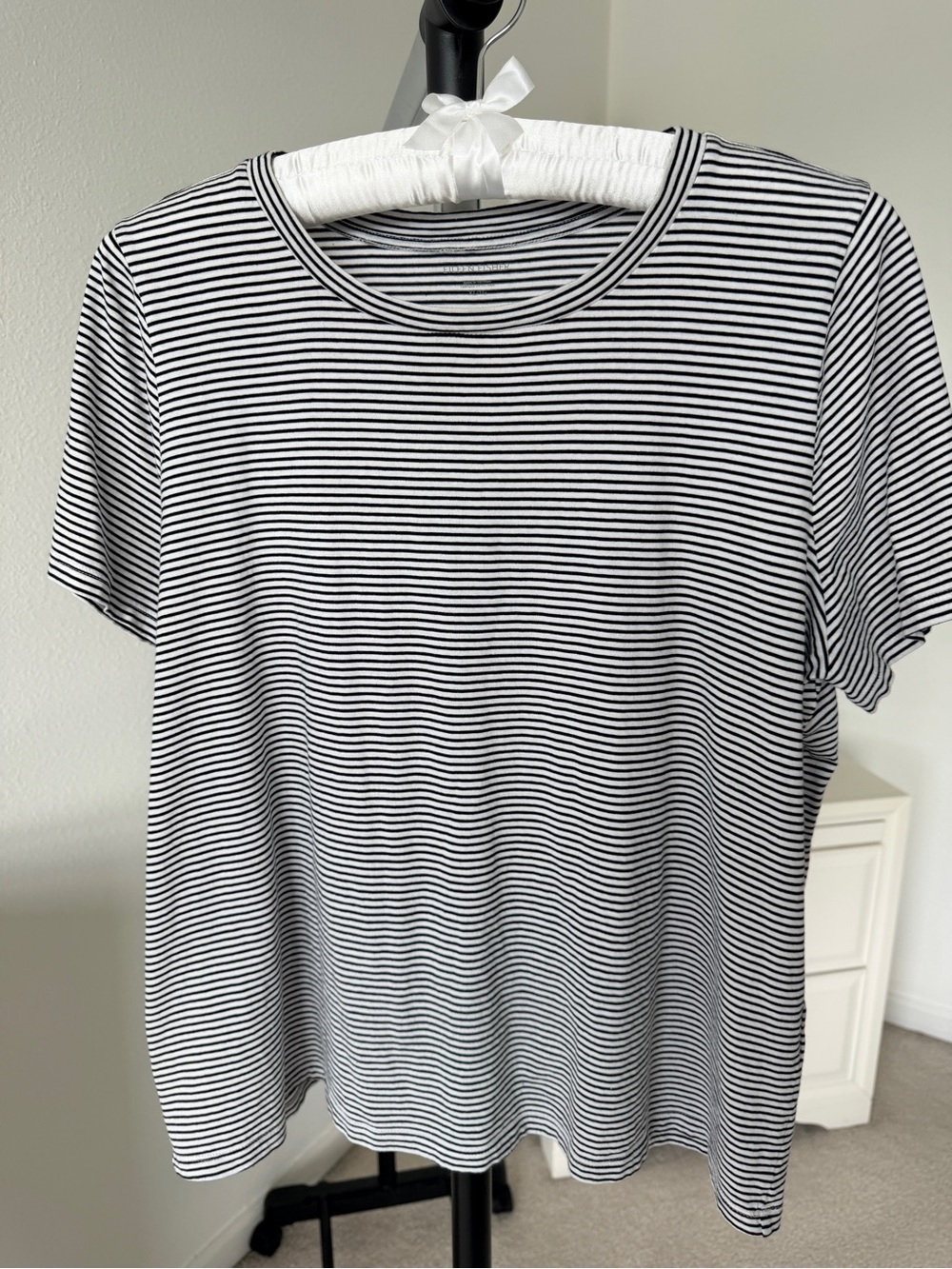 Eileen Fisher Black & White Narrow Stripe Short Sleeve Tee